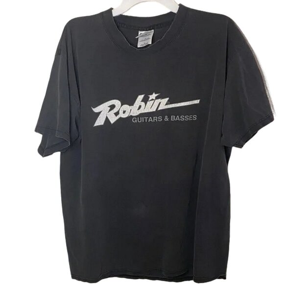 Gildan Black/Grey Faded and Worn Robin Guitars & Basses Graphic Tee - Picture 8 of 8